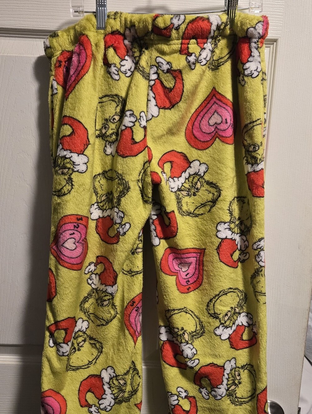 Womens Plush Grinch Print Pajama Pants - Green - Picture 2 of 4